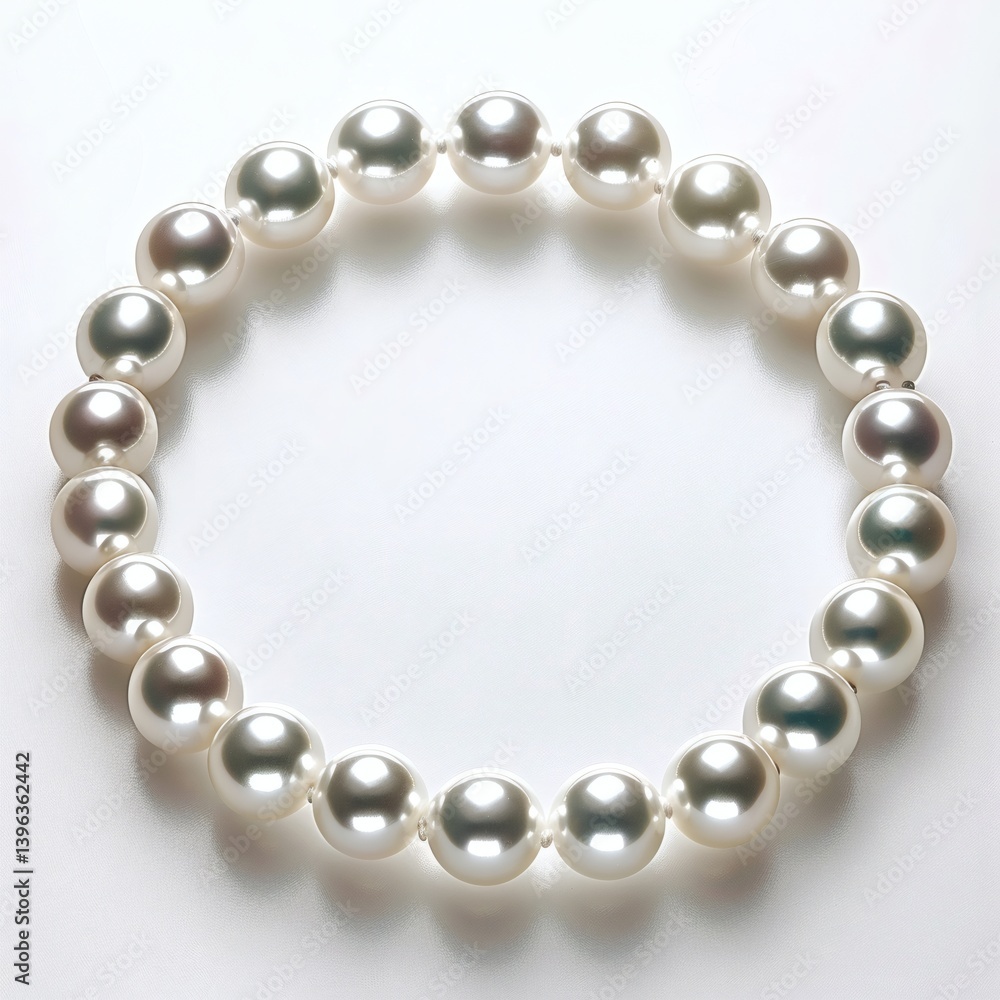 Pearl necklace with soft curve on white background Pearl necklace with soft curve on white background