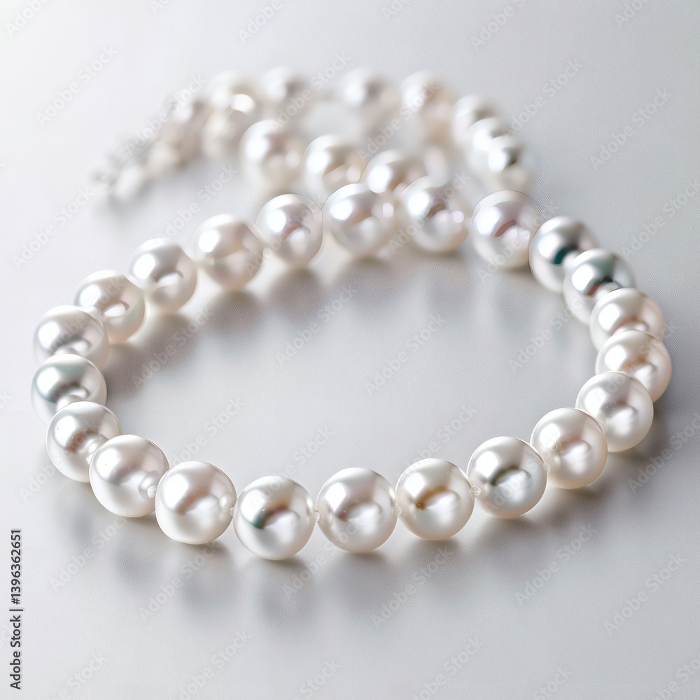 Pearl necklace with soft curve on white background Pearl necklace with soft curve on white background