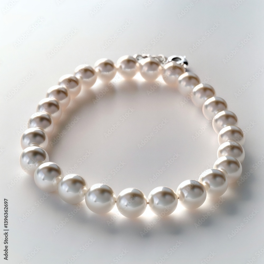 Pearl necklace with soft curve on white background Pearl necklace with soft curve on white background