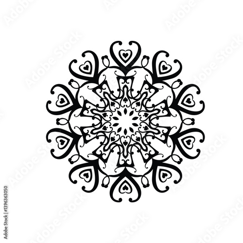 Detailed black and white mandala design showcasing intricate patterns with a spiritual and artistic essence. Represents harmony, balance, and creativity.