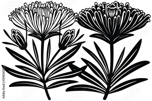 Floral seamless pattern with lilies and a vector tree silhouette, a vintage nature-inspired design element