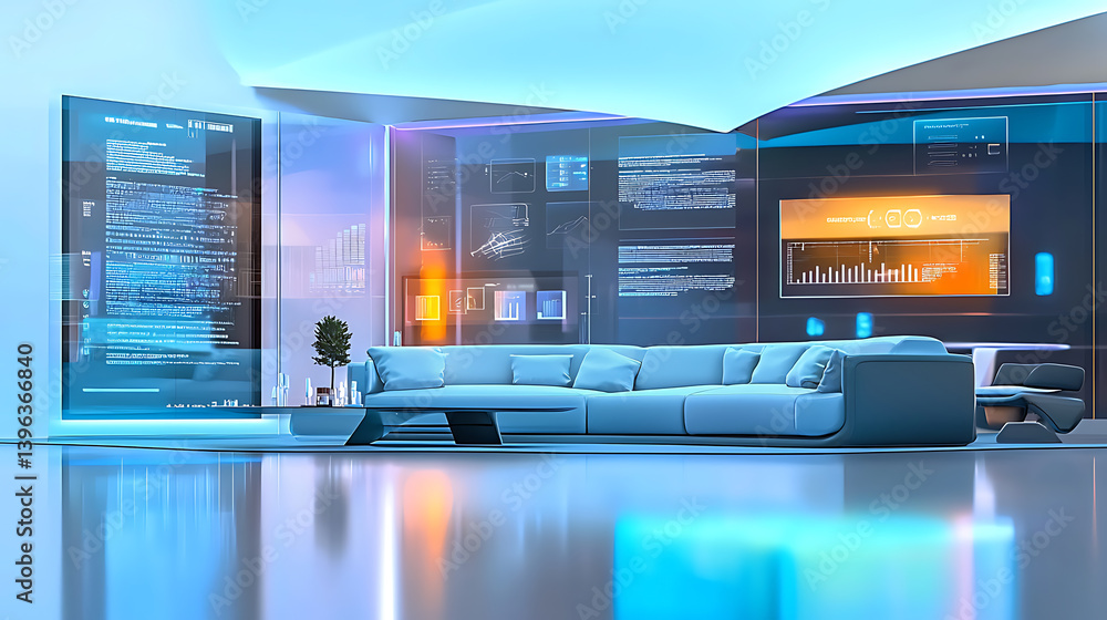 Obraz premium Modern living room design showcase futuristic environment digital content innovative technology sleek viewpoint
