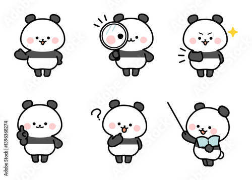 Panda Illustration Set Explaining and Introducing
