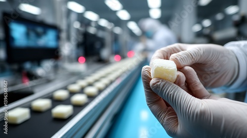 Quality Control Process for Food Manufacturing Industrial Facility Production Line High-Tech Environment Close-Up View Food Safety Standards