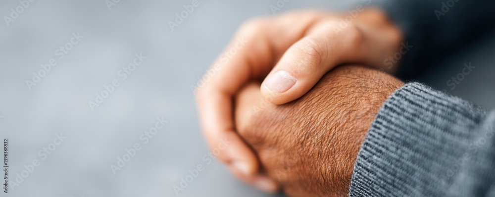 Fototapeta premium A close-up of two hands clasped together, symbolizing connection, support, and unity.