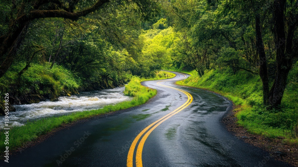 Fototapeta premium Forest winding road nature photography
