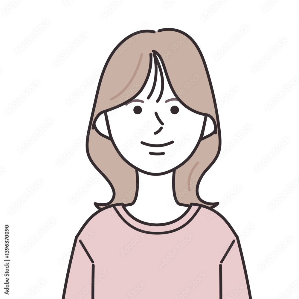 Tシャツを着たミディアムヘアの女性 Tシャツを着たミディアムヘアの女性