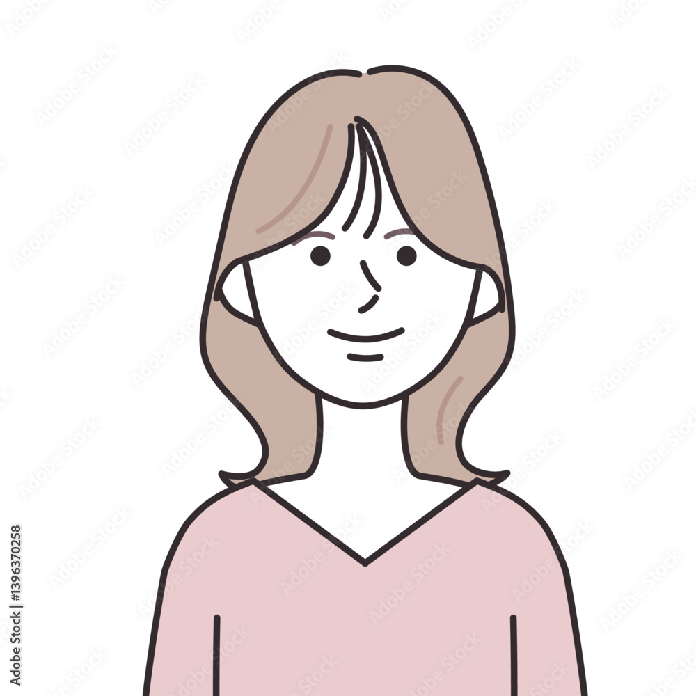 Vネックを着たミディアムヘアの女性 Vネックを着たミディアムヘアの女性