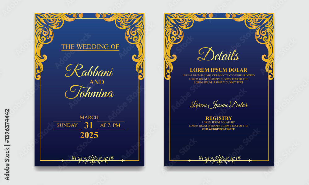 Naklejka premium Luxury wedding invitation card template with golden pattern