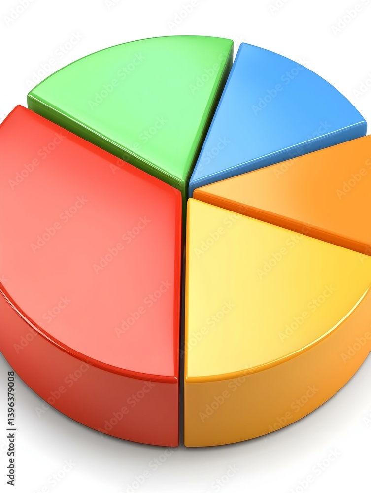 Obraz premium Colorful 3D pie chart graphic. Perfect for presentations, reports, and data visualization.