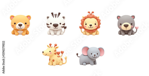 Cute animal cartoons on white isolated background