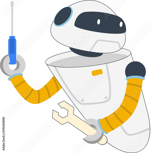 A friendly robot holding a wrench, ideal for technology, automation, maintenance, and engineering promotions.