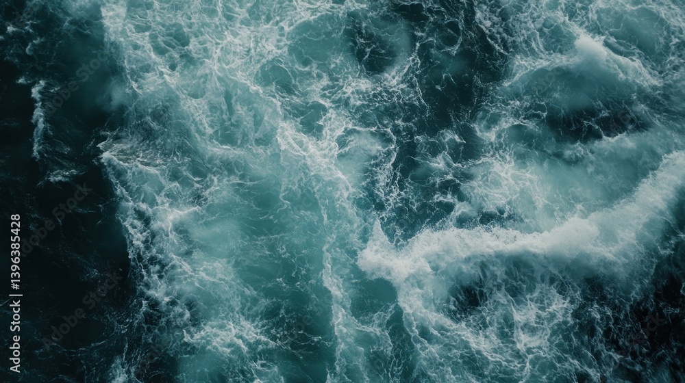 Ocean Waves Aerial View: Turbulent Teal Waters Ocean Waves Aerial View: Turbulent Teal Waters