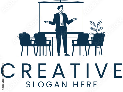 Businessman Presenting Ideas Modern Office Meeting team work flat icon logo     
