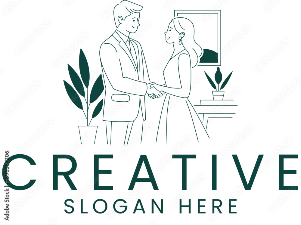 Elegant Couple Handshake Minimalist Line Art Design man logo deal icon clean Elegant Couple Handshake Minimalist Line Art Design man logo deal icon clean