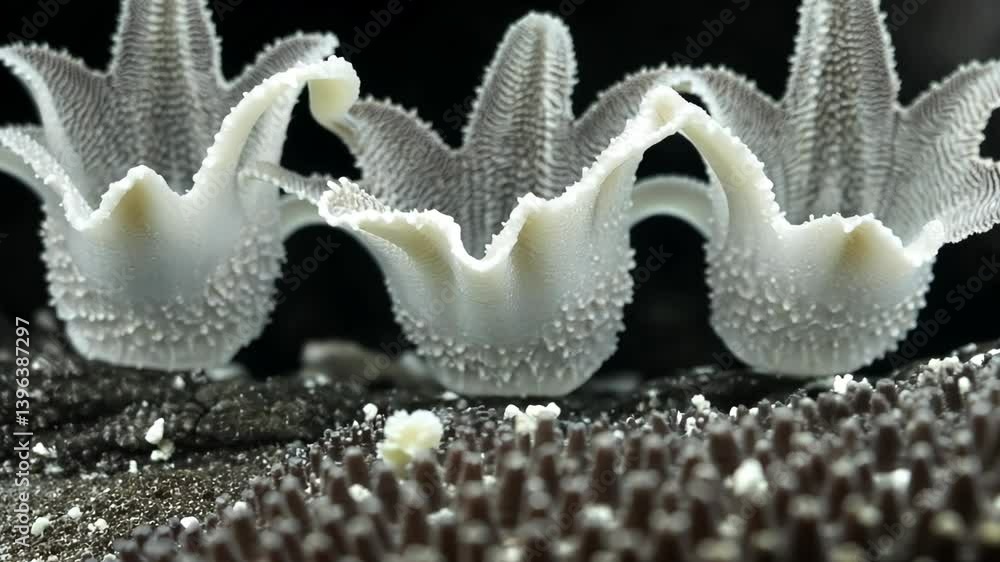 Unique marine organisms exhibit intricate structures on the ocean floor in a vibrant underwater ecosystem Unique marine organisms exhibit intricate structures on the ocean floor in a vibrant underwater ecosystem