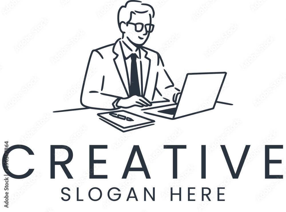 Professional Businessman Working Laptop Modern Design art pen desk line suit Professional Businessman Working Laptop Modern Design art pen desk line suit