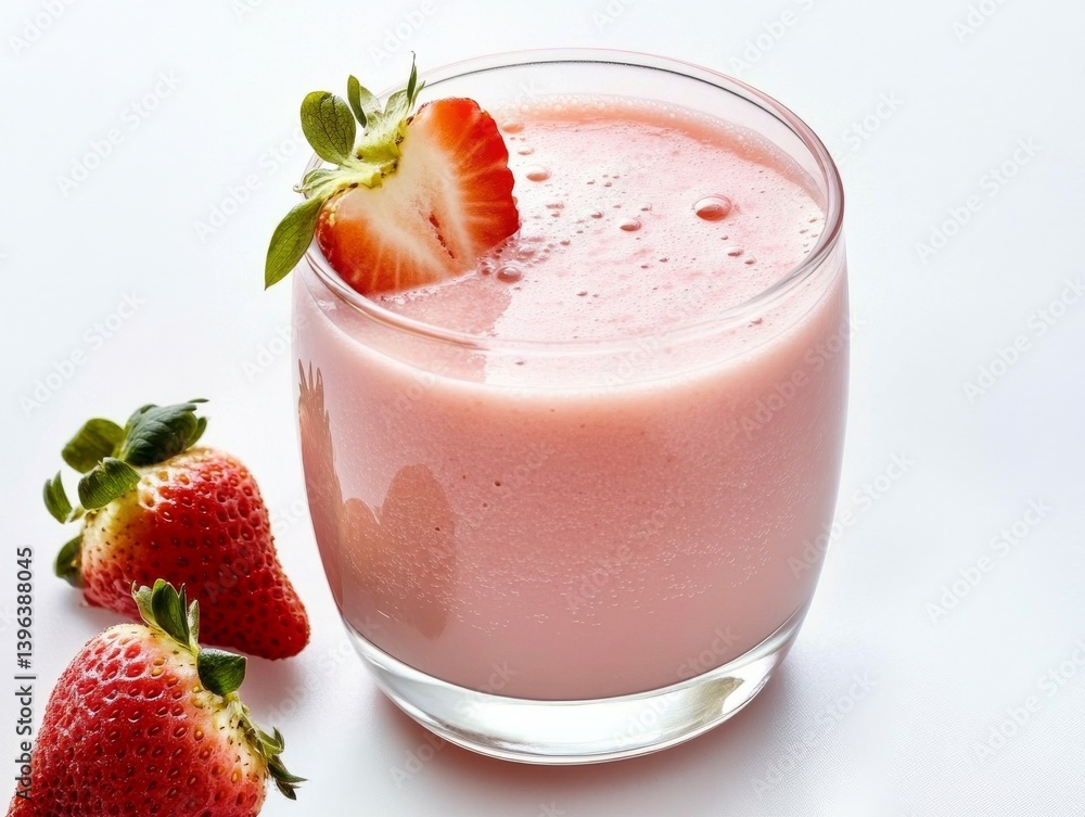 Strawberry Smoothie in Glass with Fresh Strawberries Strawberry Smoothie in Glass with Fresh Strawberries