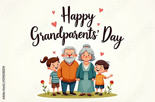 Happy Grandparent's Day illustration drawing with grandmother and grandfather