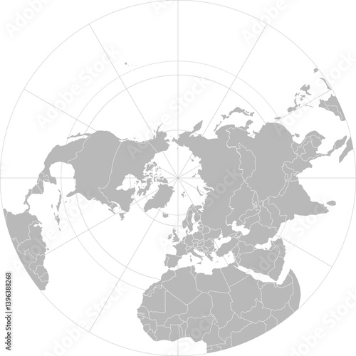 World vector map with country boundaries and graticules (Northern hemisphere, arctic polar stereographic projection, PPT-compatible & fully editable)