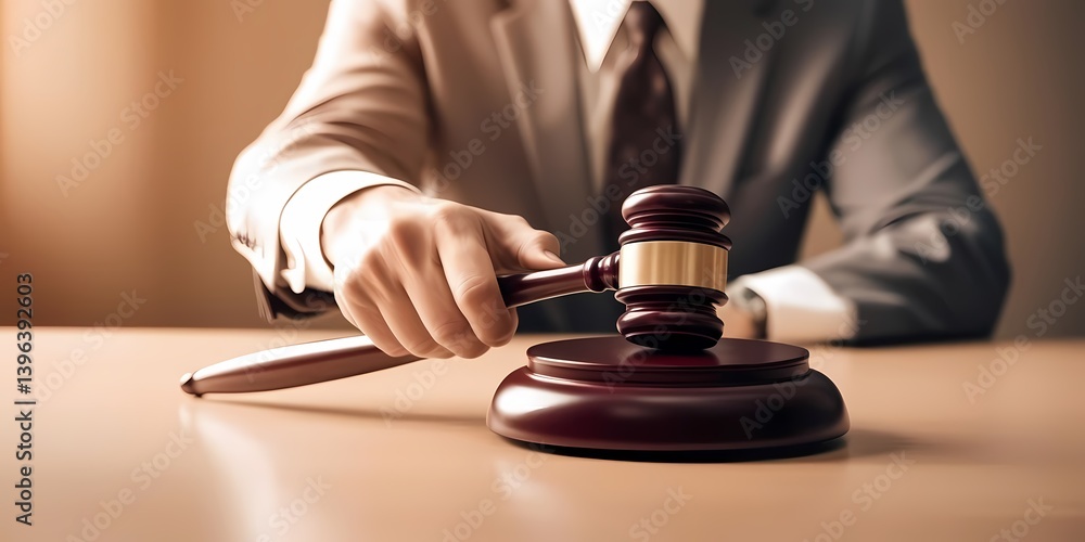 Judge's Hand Holding a Gavel in Courtroom Judge's Hand Holding a Gavel in Courtroom