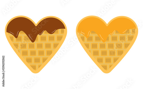 Cartoon waffles in the shape of hearts vector icons
Vector waffles hearts with jam and honey
