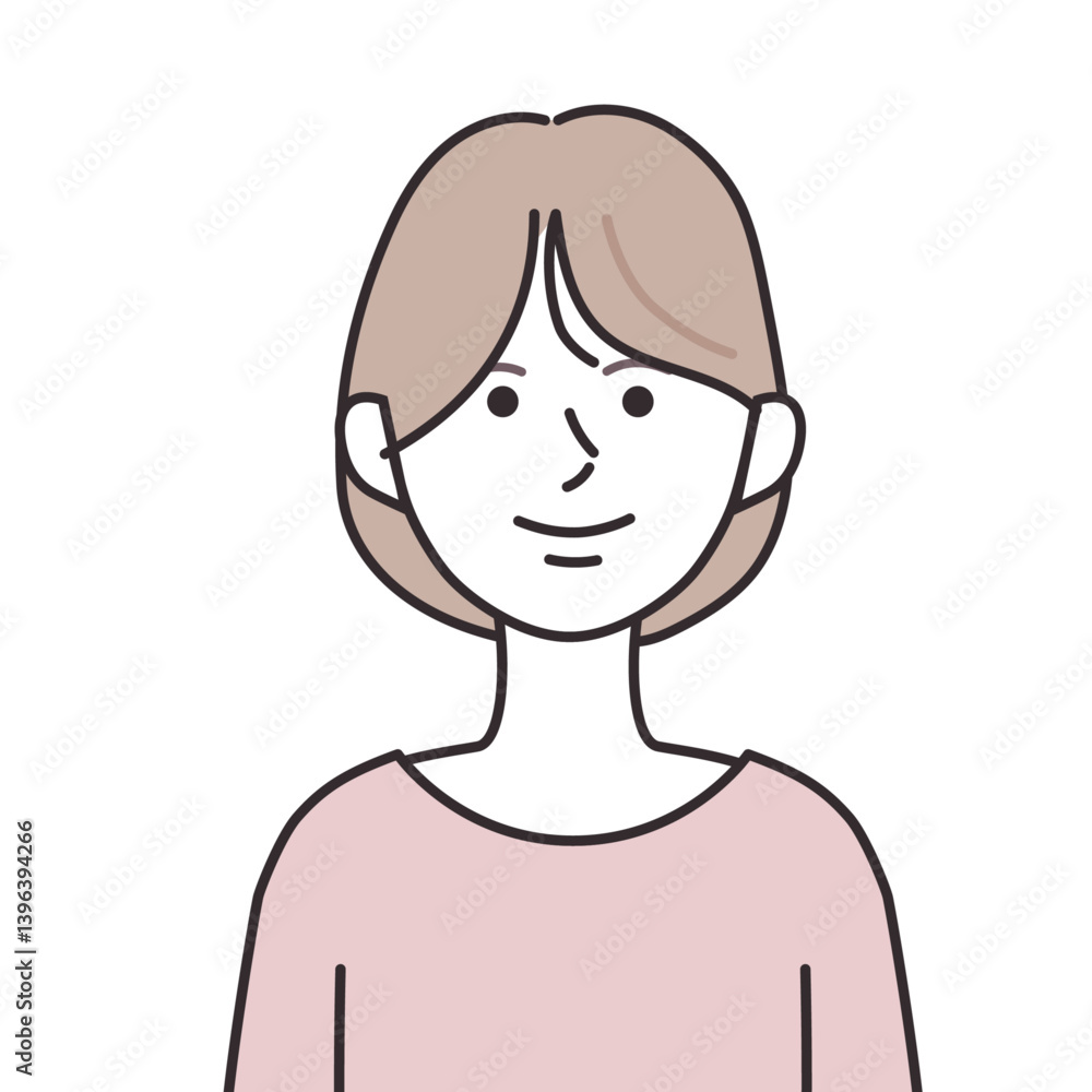 ボートネックを着た横分けボブヘアの女性 ボートネックを着た横分けボブヘアの女性