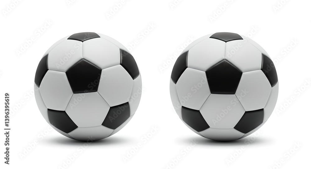 Realistic 3D soccer ball with classic pattern, soft shadows, and smooth texture on white background. Realistic 3D soccer ball with classic pattern, soft shadows, and smooth texture on white background.