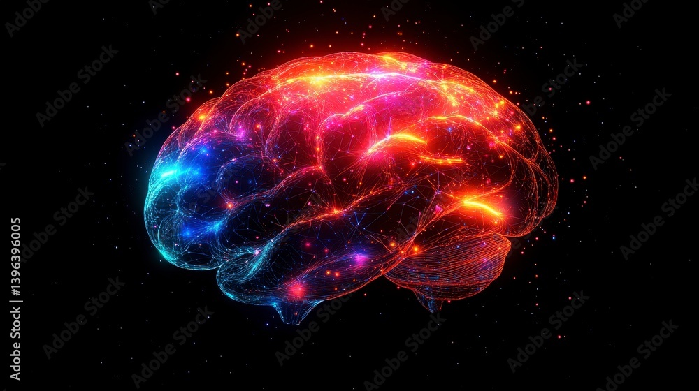 Vibrant Abstract Brain with Colorful Energy and Starry Background Vibrant Abstract Brain with Colorful Energy and Starry Background