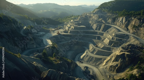 Wallpaper Mural A quarry site with large sections of crushed rock, sand, and gravel for distribution. Torontodigital.ca