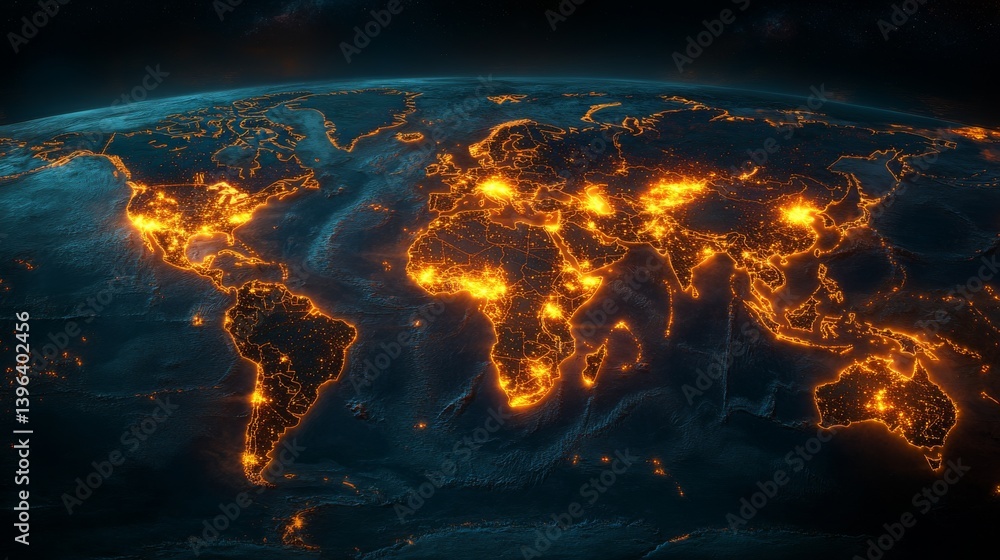world map with glowing digital connections international business network world map with glowing digital connections international business network