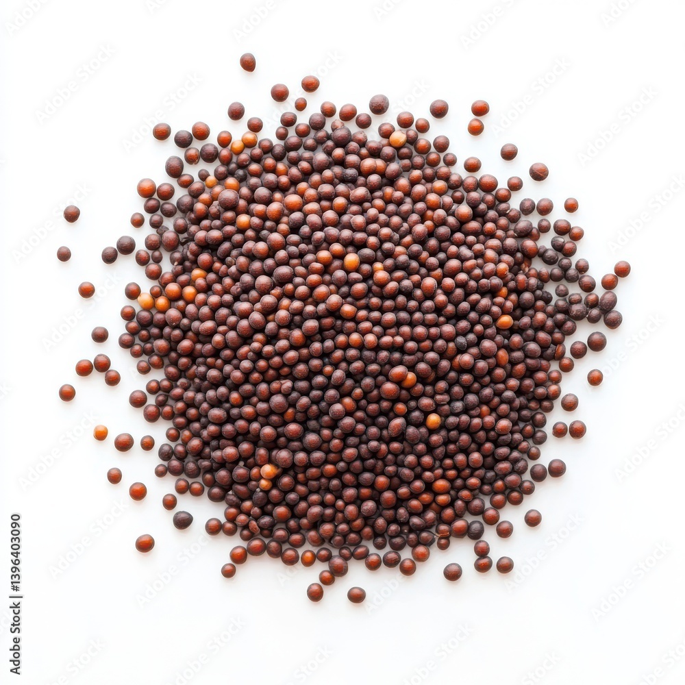 A pile of brown mustard seeds scattered on transparent background A pile of brown mustard seeds scattered on transparent background