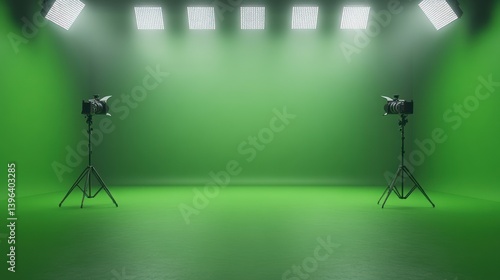 Obraz na płótnie Green Screen Studio Setup: Professional Filmmaking Environment w salonie