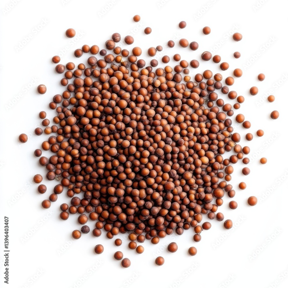 Close up view of a pile of small brown seeds on transparent background Close up view of a pile of small brown seeds on transparent background