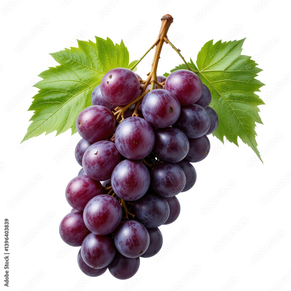 Fototapeta premium bunch of grapes with leaves isolated on transparent or white background
