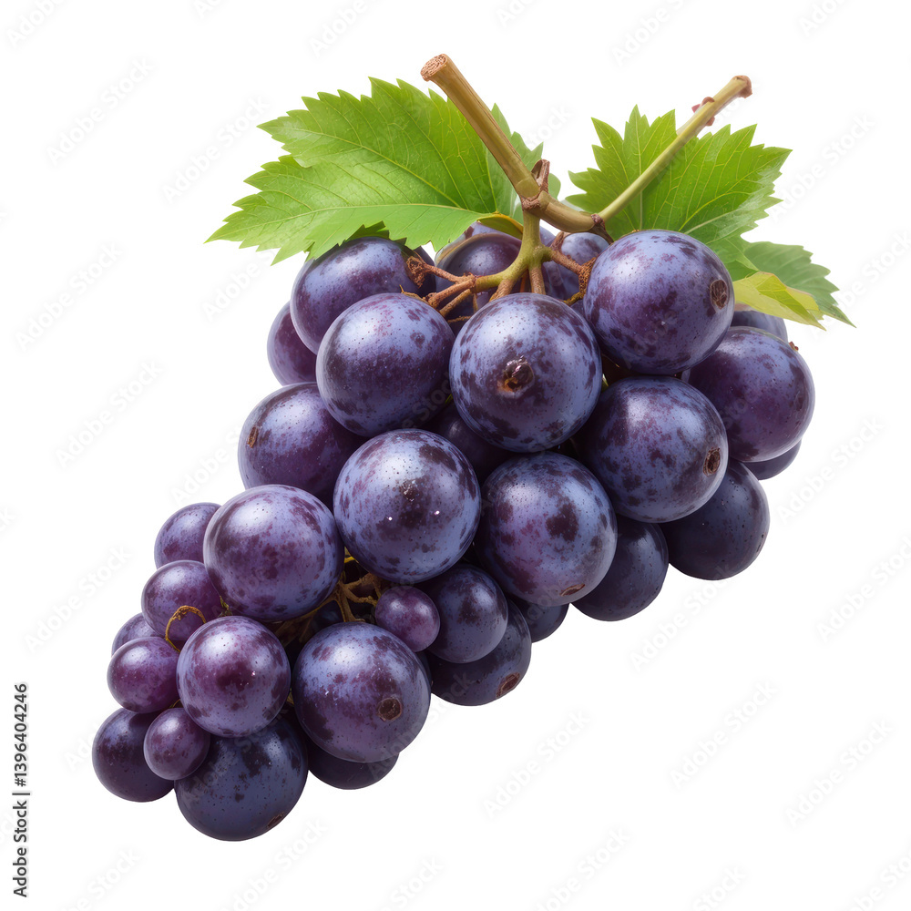 Fototapeta premium bunch of grapes with leaves isolated on transparent or white background