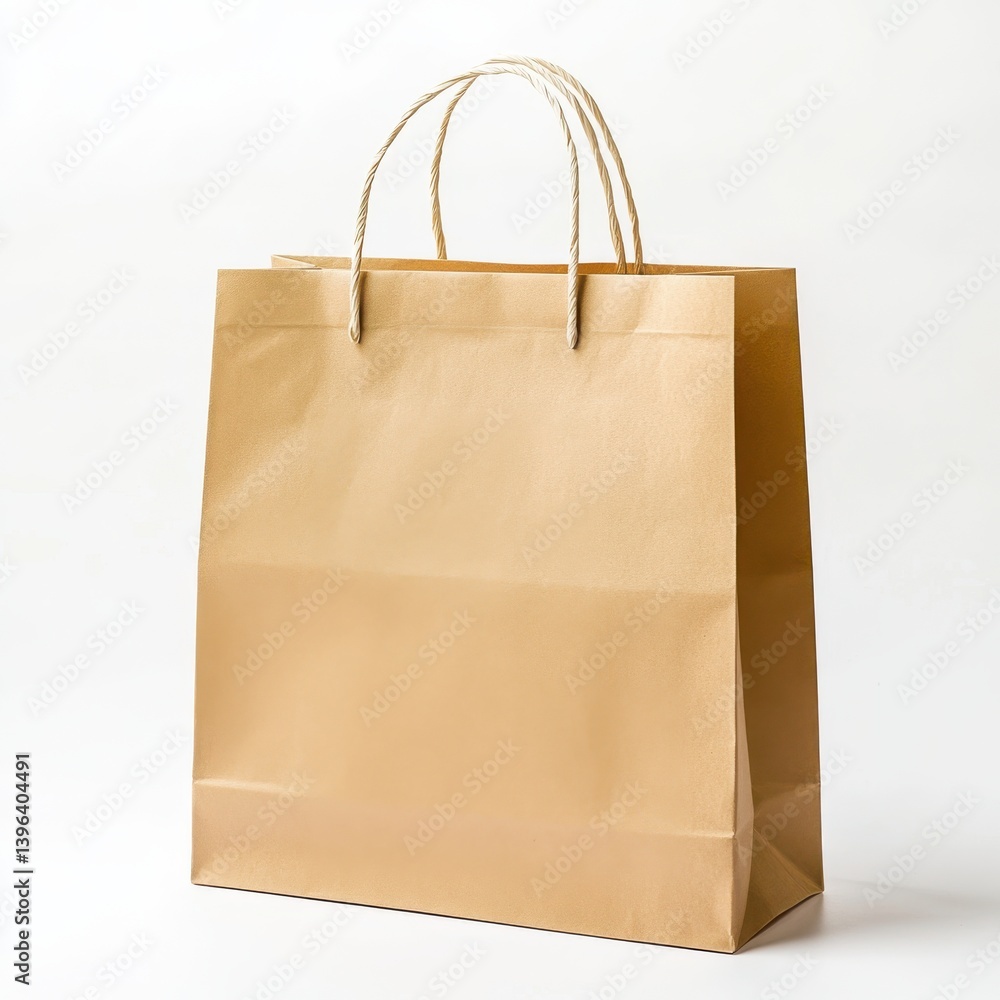 Isolated brown paper shopping bag with rope handles on white background Isolated brown paper shopping bag with rope handles on white background
