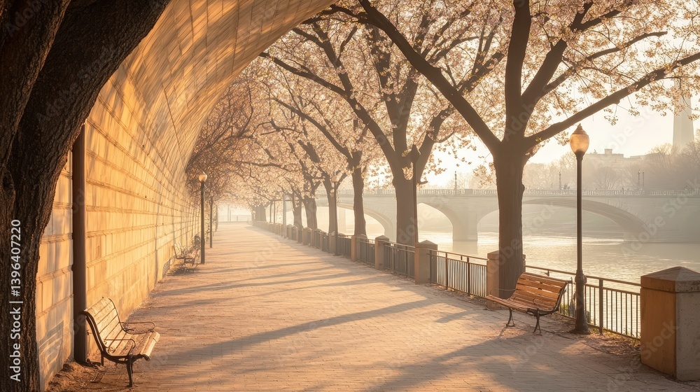 Fototapeta premium River path fading into the standard landscape park photo tranquil perspective nature's journey