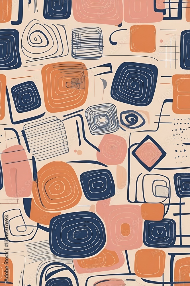 abstract mid-century modern pattern, retro vector geometric background, hand-drawn square seamless design, vintage tileable surface pattern, bold color block retro design, playful geometric textile abstract mid-century modern pattern, retro vector geometric background, hand-drawn square seamless design, vintage tileable surface pattern, bold color block retro design, playful geometric textile