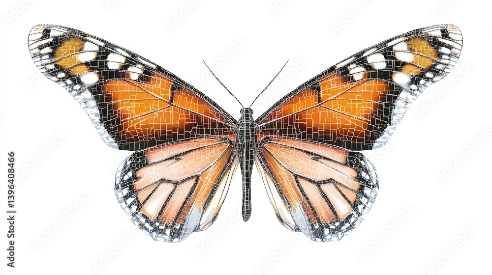 Obraz premium Digital Pattern Butterfly with Natural Wings: A Fusion of Nature and Technology