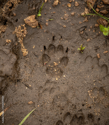 Obraz na płótnie Channel Island Fox Print In Mud w salonie