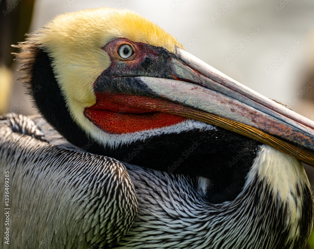 Close Up Of Colorful Brown Pelican Profile