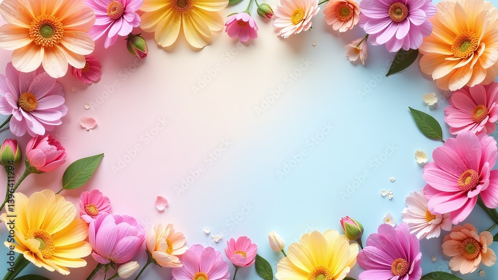 Inclusive Pride card layout. Floral accents and rainbow light. Gentle color scheme. Editable flat composition. Inclusive Pride card layout. Floral accents and rainbow light. Gentle color scheme. Editable flat composition.