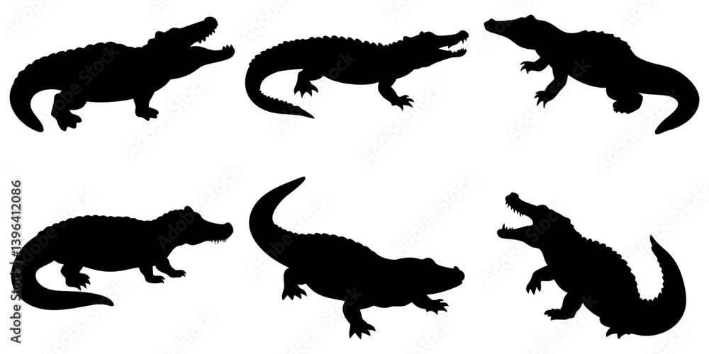 Obraz premium Alligator Collection Black Silhouette Vector Design