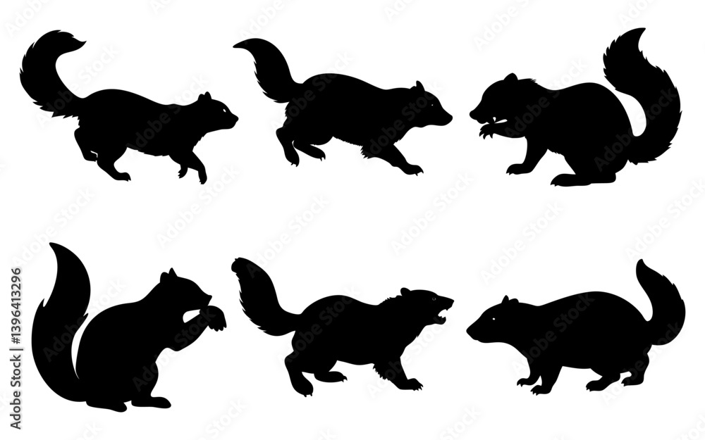 Skunk Collection Black Silhouette Vector Design Skunk Collection Black Silhouette Vector Design