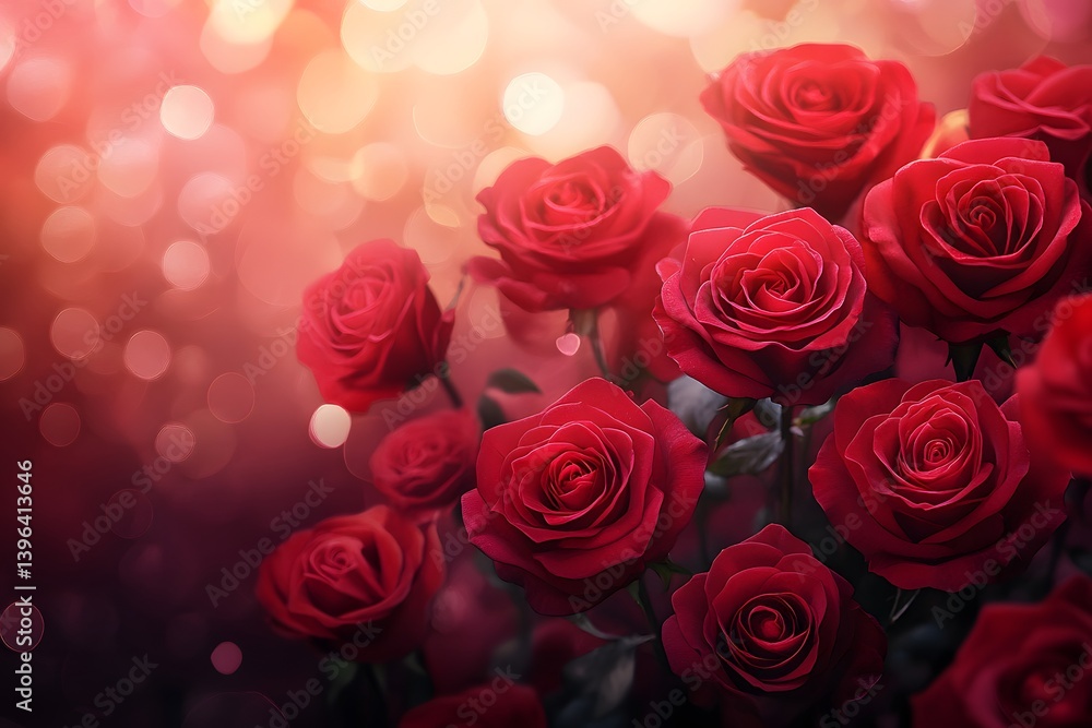 Beautiful red roses with soft bokeh lighting, romantic floral arrangement, elegant blooming roses, love and romance, vibrant flowers Beautiful red roses with soft bokeh lighting, romantic floral arrangement, elegant blooming roses, love and romance, vibrant flowers