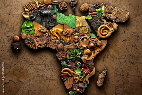 Obraz na płótnie Discover a unique Africa map composed of culturally significant objects. w salonie