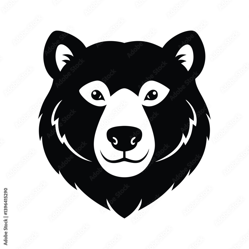 Black and white calm bear head with rugged fur.eps Black and white calm bear head with rugged fur.eps