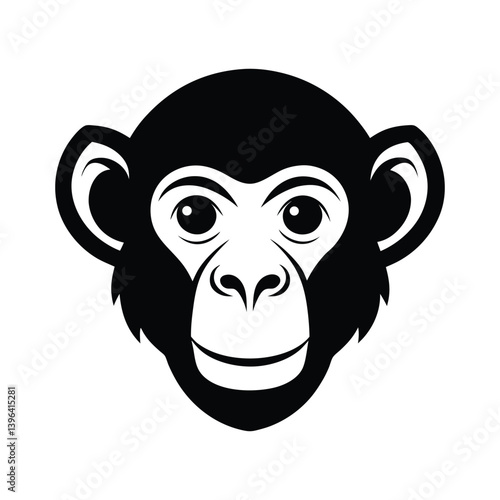 Black and white chimpanzee head with detailed face lines.eps