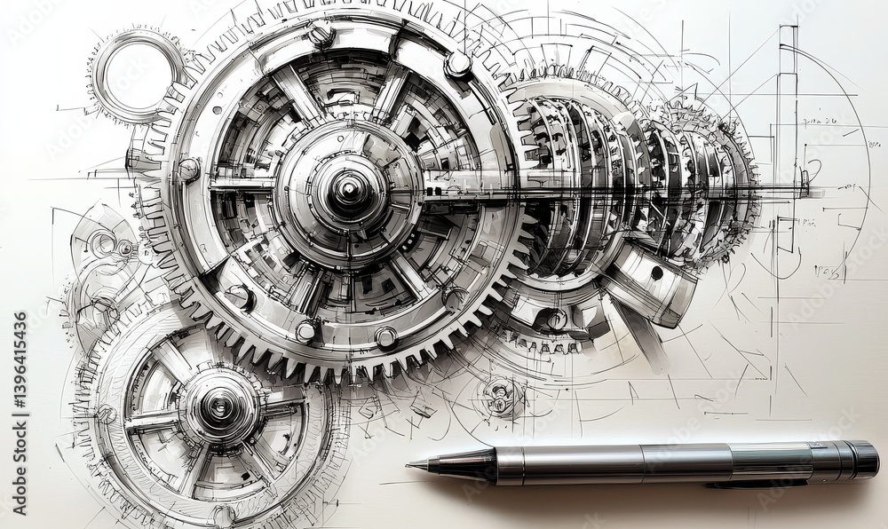 Mechanical engineering concepts illustrated through gear designs.